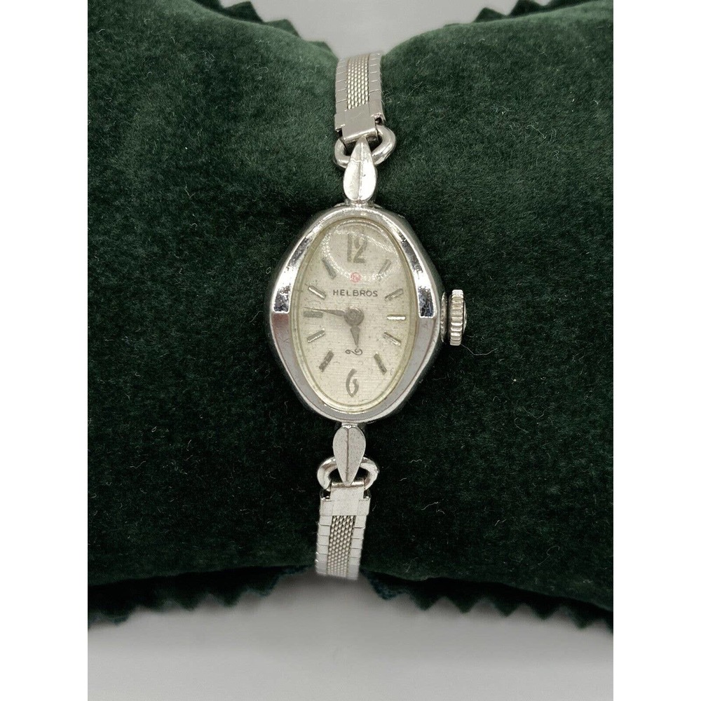 Vintage Helbros Ladies Silver Tone 10K RGP Bezel Wind Up Watch